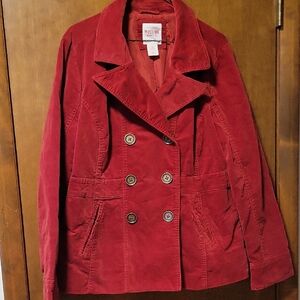 Retro Red Orange Velvet Double Breasted Jacket XXL